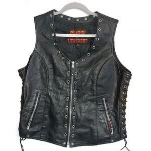 Vintage Hot Leathers Grommet Studded Biker Vest with Pink Patch Size Large